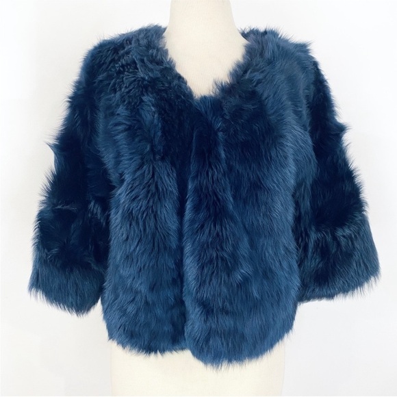 Club Monaco collection dyed navy blue/ blue genuine lamb fur pullover - Picture 2 of 10